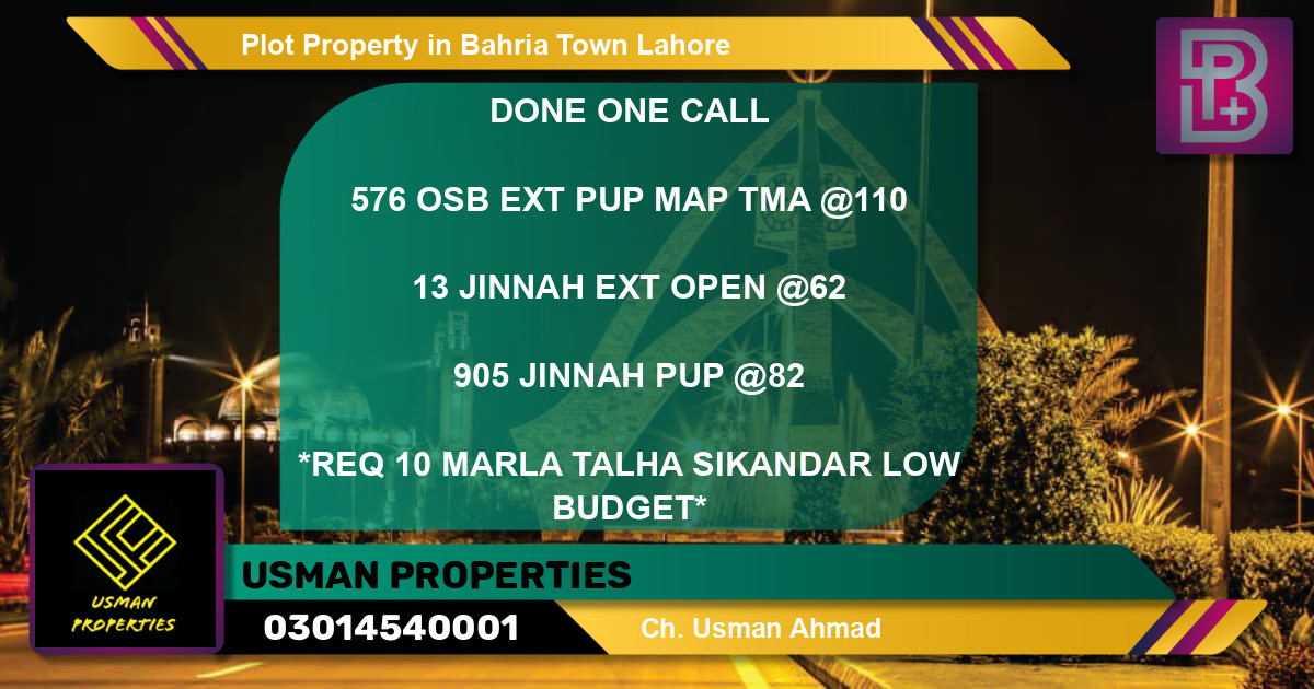 Residential Plot for Sale in Bahria Town, Lahore - (BP-71976)