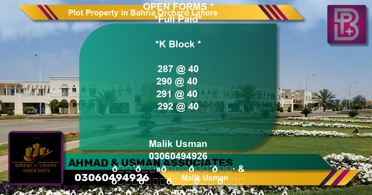 Residential Plot for Sale in Bahria Orchard, Lahore - (BP-72017)