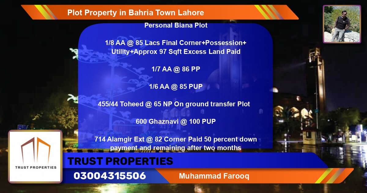 Residential Plot for Sale in Bahria Town, Lahore - (BP-72037)