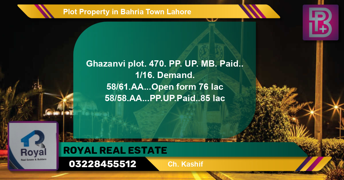 Residential Plot for Sale in Bahria Town, Lahore - (BP-72044)