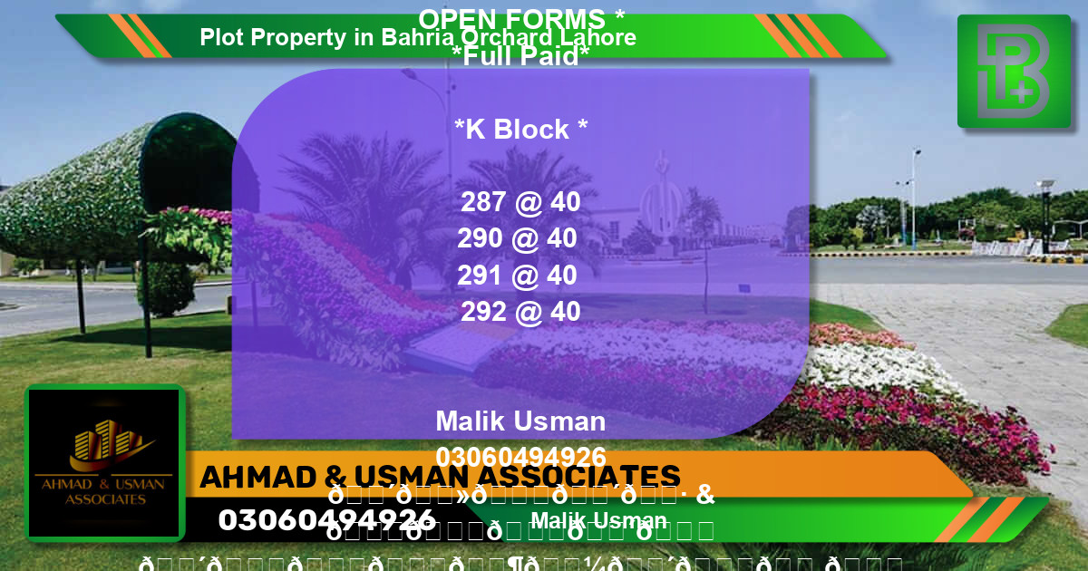 Residential Plot for Sale in Bahria Orchard, Lahore - (BP-72047)