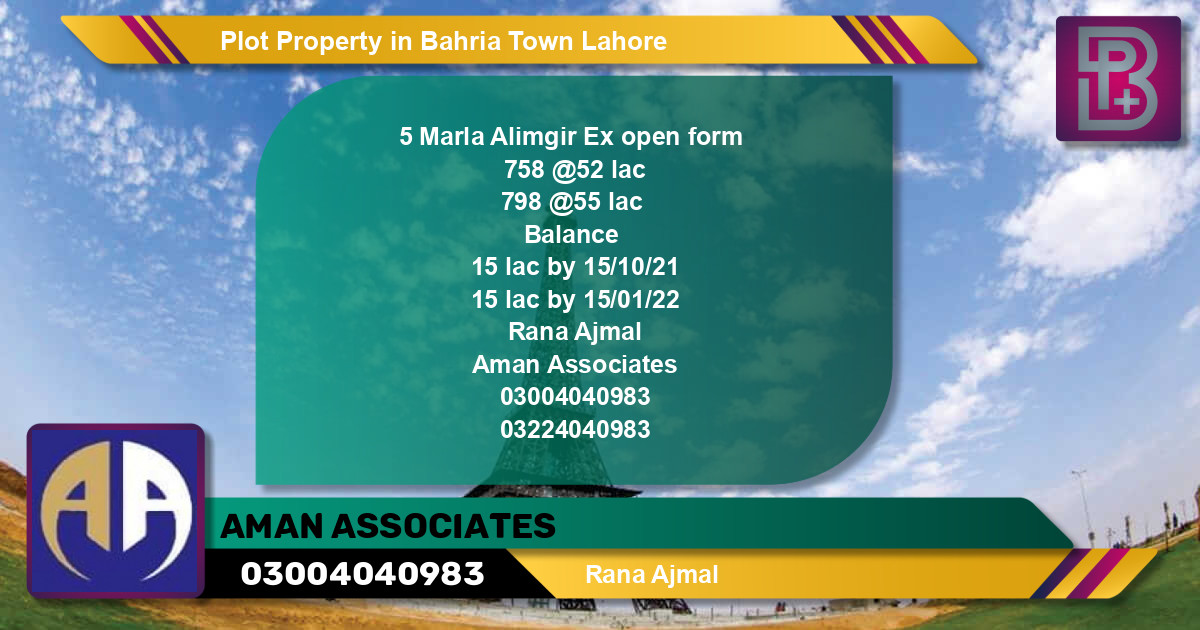 Residential Plot for Sale in Bahria Town, Lahore - (BP-72094)