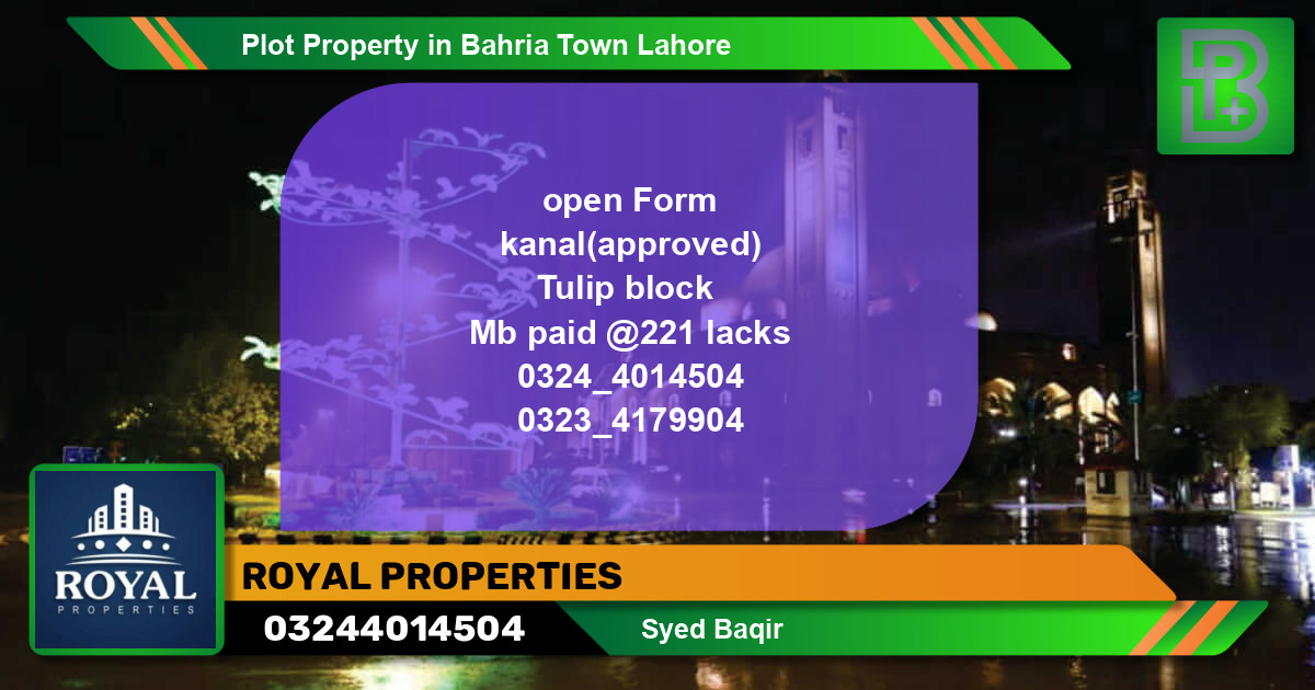 Residential Plot for Sale in Bahria Town, Lahore - (BP-72101)