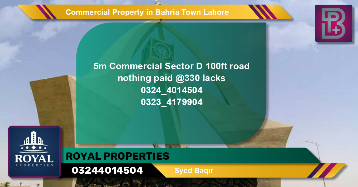 Commercial Property for Sale in Bahria Town, Lahore - (BP-72105)