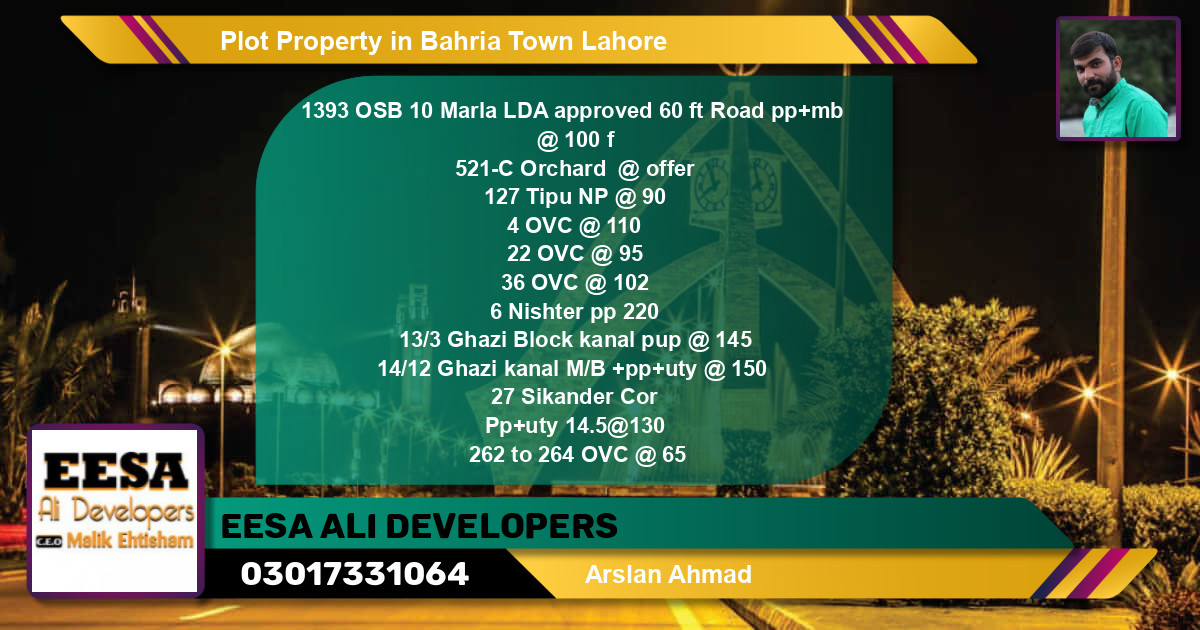 Residential Plot for Sale in Bahria Town, Lahore - (BP-72110)