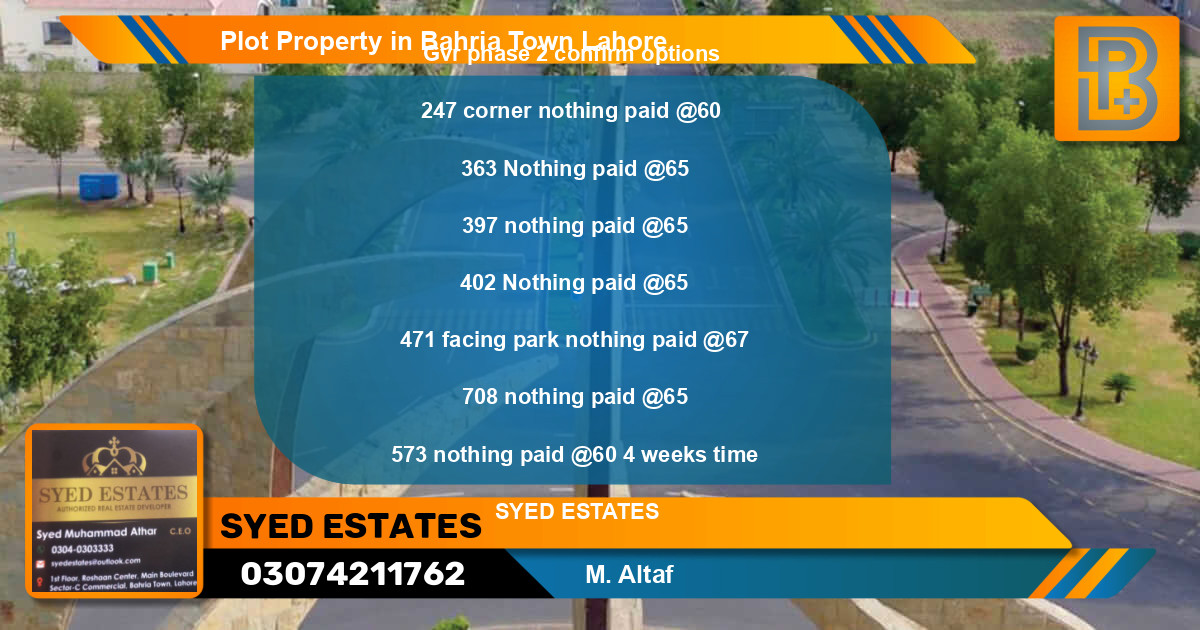 Residential Plot for Sale in Bahria Town, Lahore - (BP-72122)