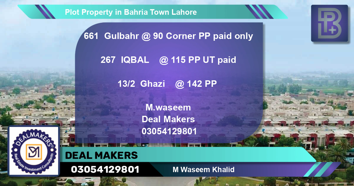 Residential Plot for Sale in Bahria Town, Lahore - (BP-72131)