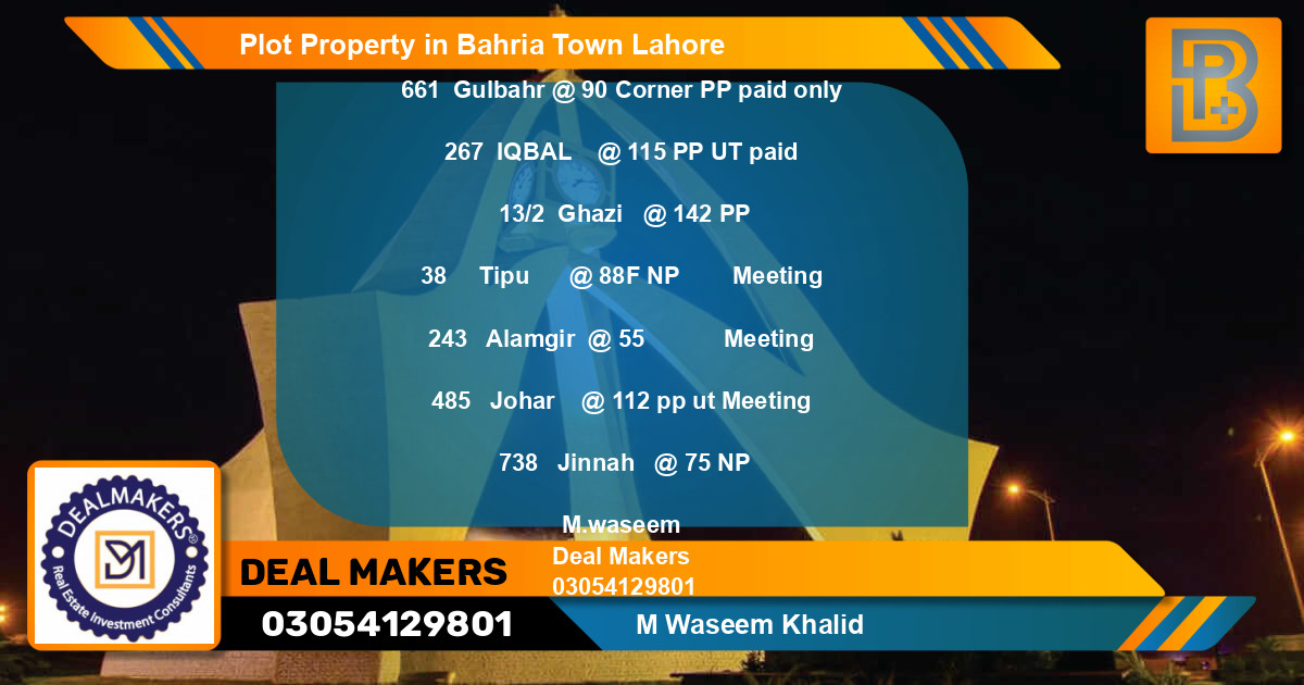 Residential Plot for Sale in Bahria Town, Lahore - (BP-72156)