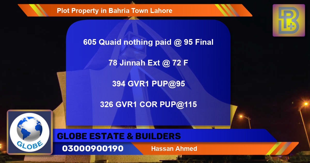 Residential Plot for Sale in Bahria Town, Lahore - (BP-72166)