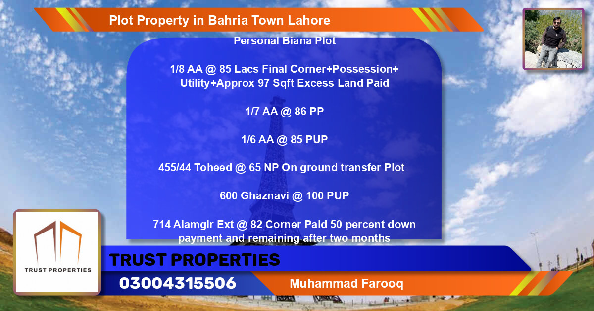 Residential Plot for Sale in Bahria Town, Lahore - (BP-72196)
