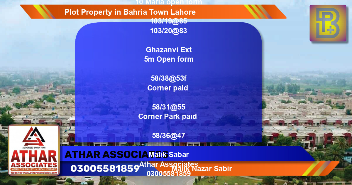 Residential Plot for Sale in Bahria Town, Lahore - (BP-72226)