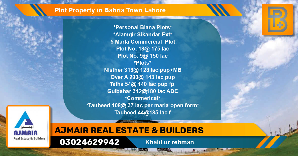 Commercial Plot for Sale in Sector F - Alamgir Block -  Bahria Town, Lahore - (BP-72243)