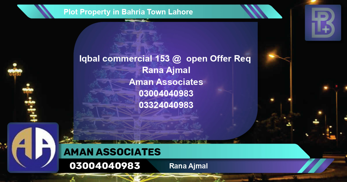 Commercial Plot for Sale in Sector E - Iqbal Commercial -  Bahria Town, Lahore - (BP-72253)