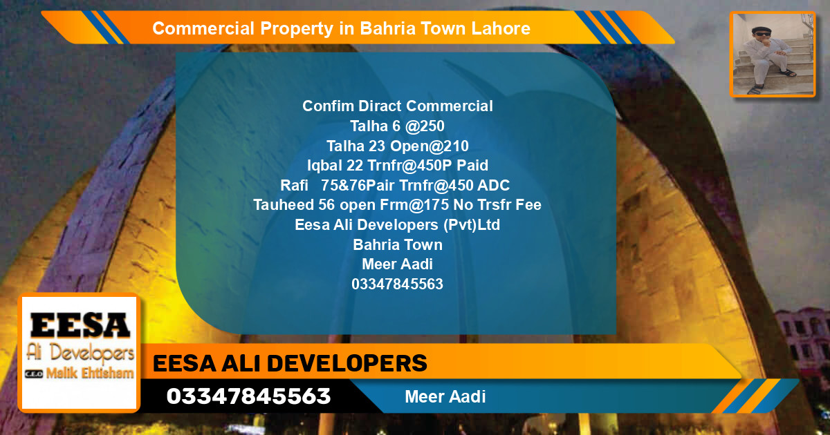 Commercial Property for Sale in Bahria Town, Lahore - (BP-72325)