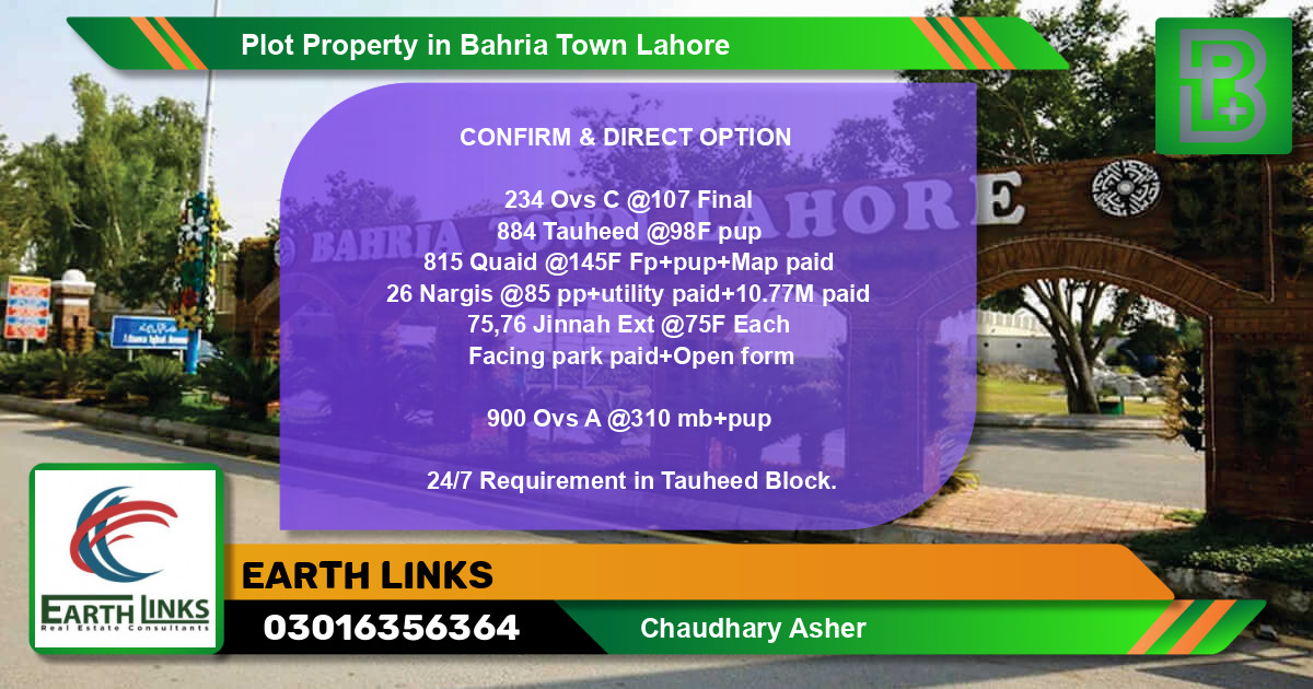 Residential Plot for Sale in Bahria Town, Lahore - (BP-72331)
