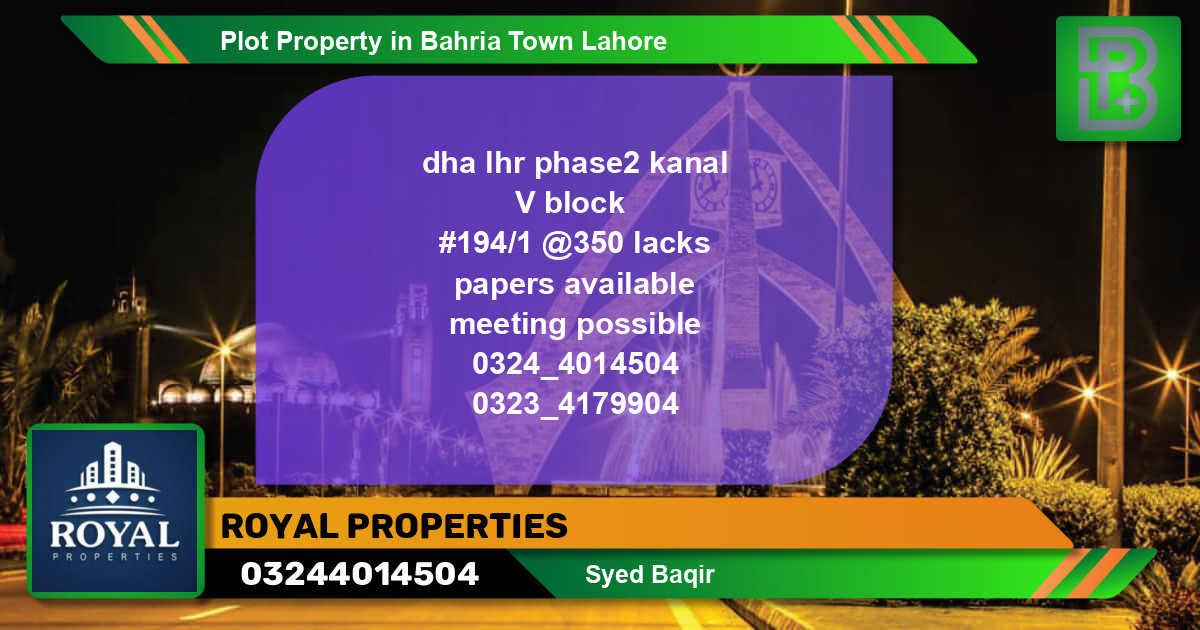 Residential Plot for Sale in Bahria Town, Lahore - (BP-72382)