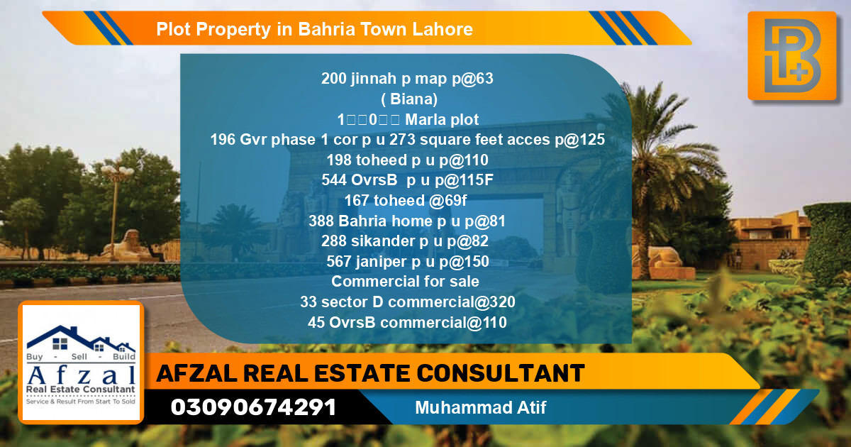 Commercial Plot for Sale in Bahria Town, Lahore - (BP-72400)
