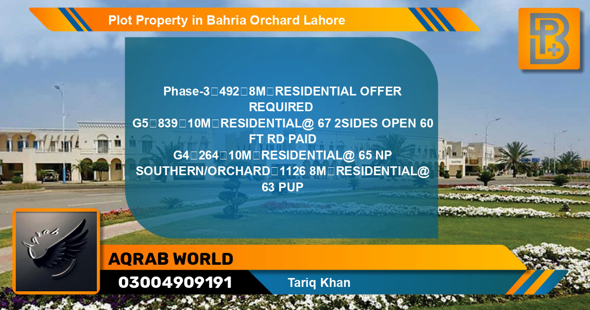 Residential Plot for Sale in Bahria Orchard, Lahore - (BP-72557)