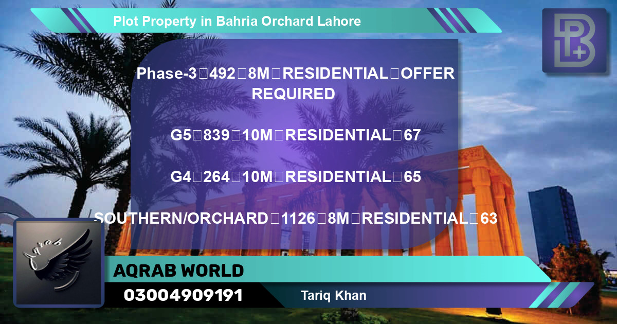 Residential Plot for Sale in Bahria Orchard, Lahore - (BP-72622)