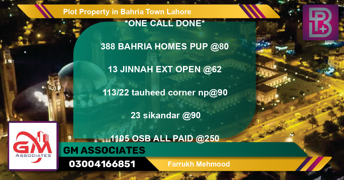 Residential Plot for Sale in Bahria Town, Lahore - (BP-72667)