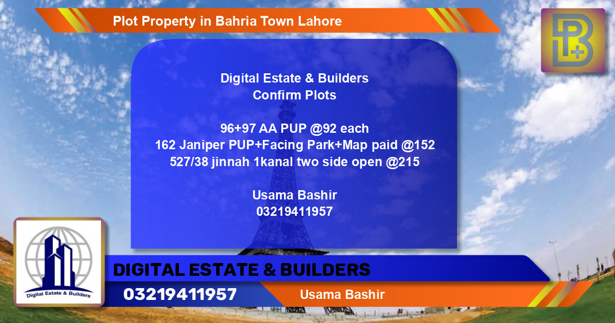 Residential Plot for Sale in Bahria Town, Lahore - (BP-72729)