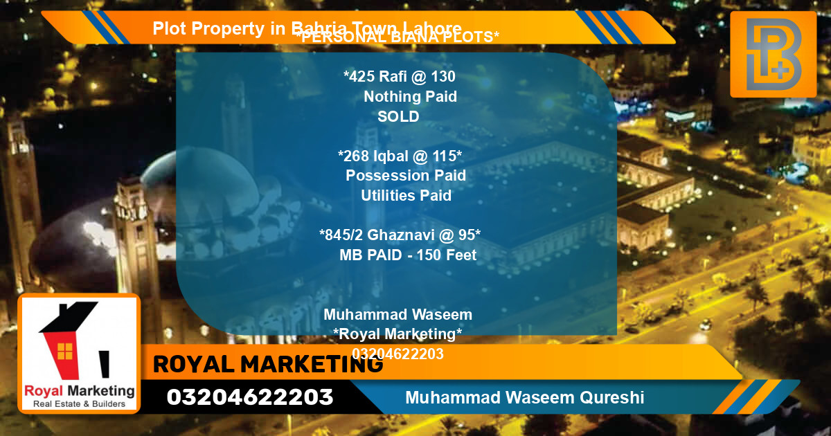 Residential Plot for Sale in Bahria Town, Lahore - (BP-72817)