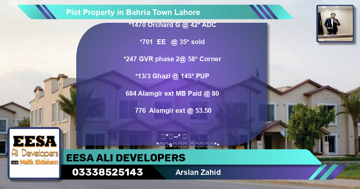 Residential Plot for Sale in Bahria Town, Lahore - (BP-72841)