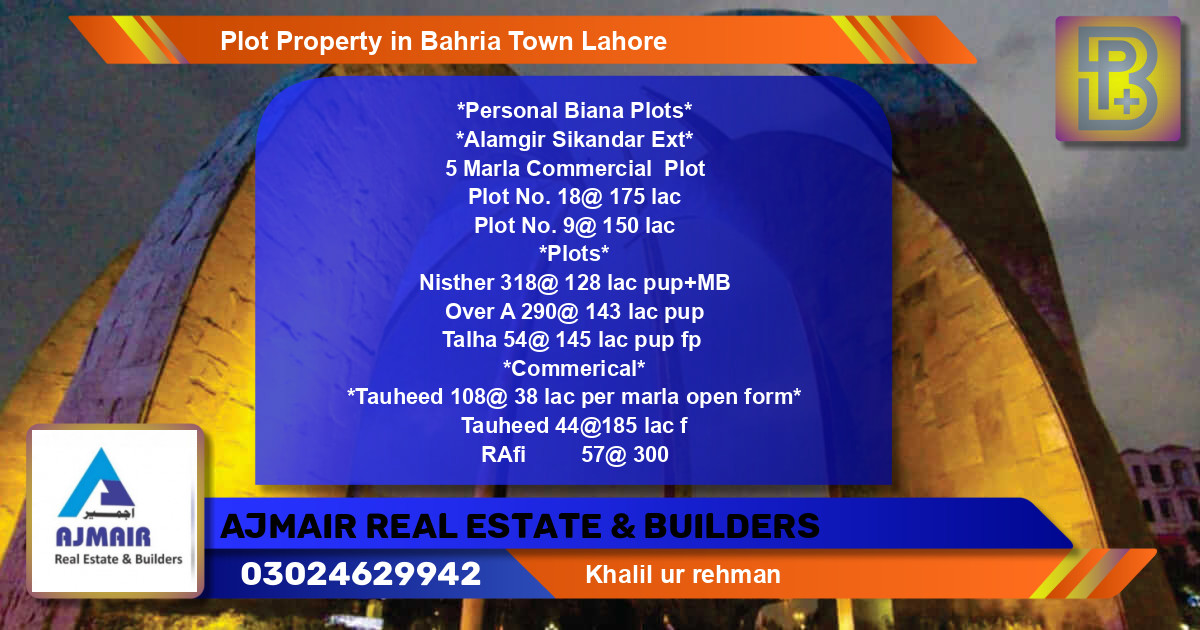 Commercial Plot for Sale in Bahria Town, Lahore - (BP-72889)