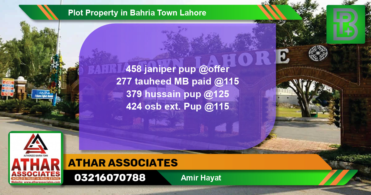 Residential Plot for Sale in Bahria Town, Lahore - (BP-72960)