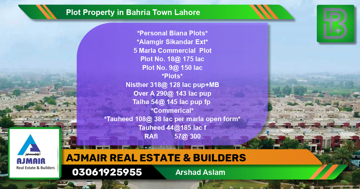 Commercial Plot for Sale in Sector E - Nishtar Block -  Bahria Town, Lahore - (BP-72962)