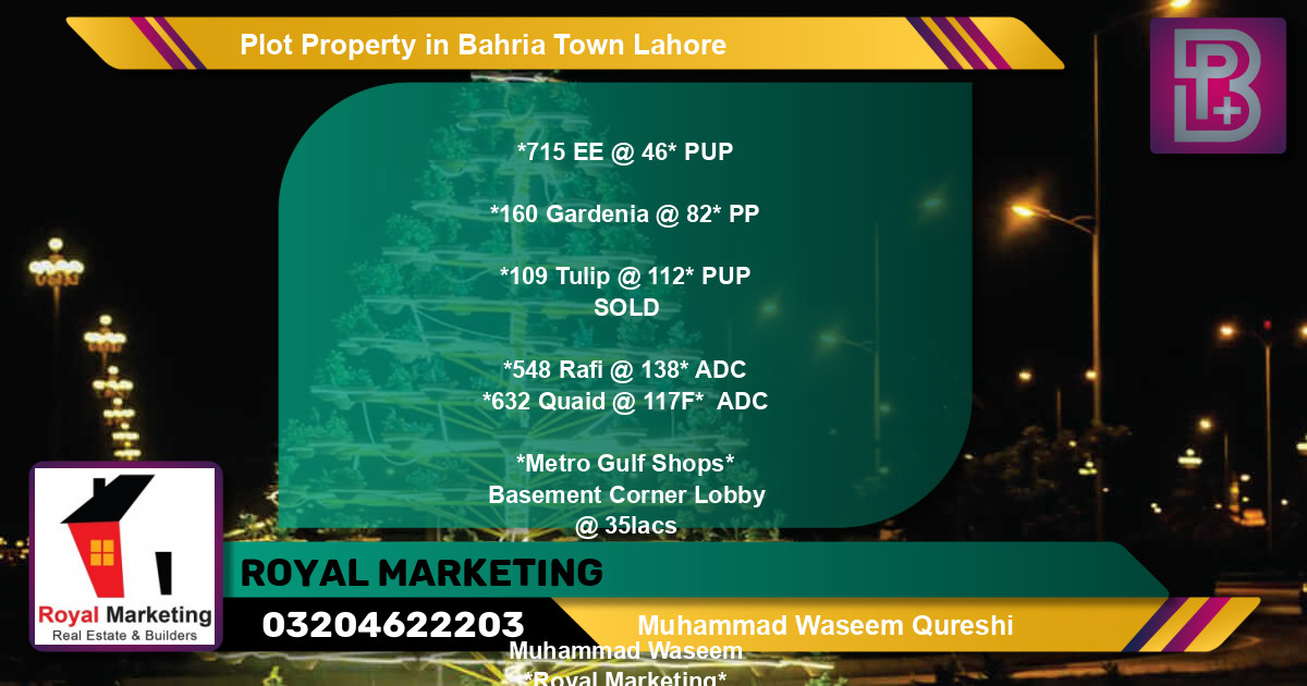 Residential Plot for Sale in Bahria Town, Lahore - (BP-72989)