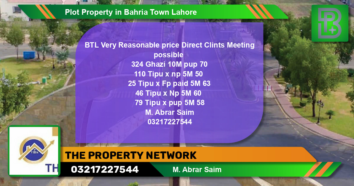Residential Plot for Sale in Bahria Town, Lahore - (BP-73007)