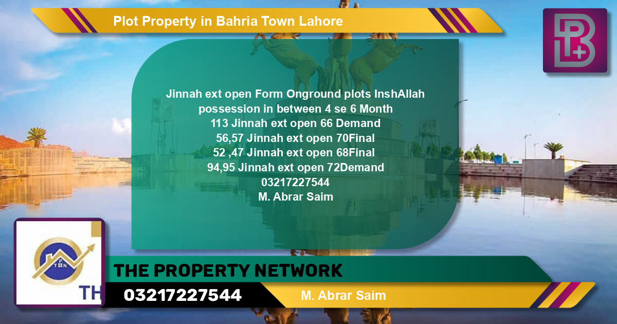 Residential Plot for Sale in Bahria Town, Lahore - (BP-73008)