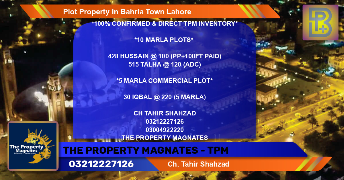Commercial Plot for Sale in Sector C - Nargis/Hussain Block -  Bahria Town, Lahore - (BP-73047)