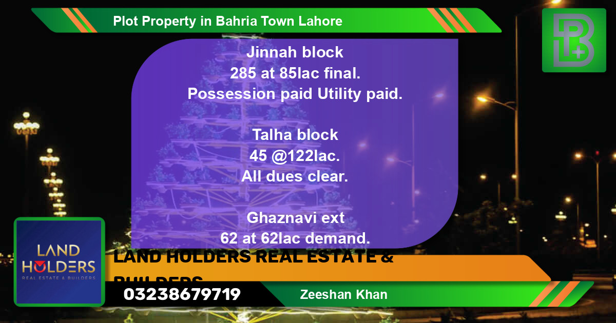 Residential Plot for Sale in Sector E - Jinnah Block -  Bahria Town, Lahore - (BP-73186)