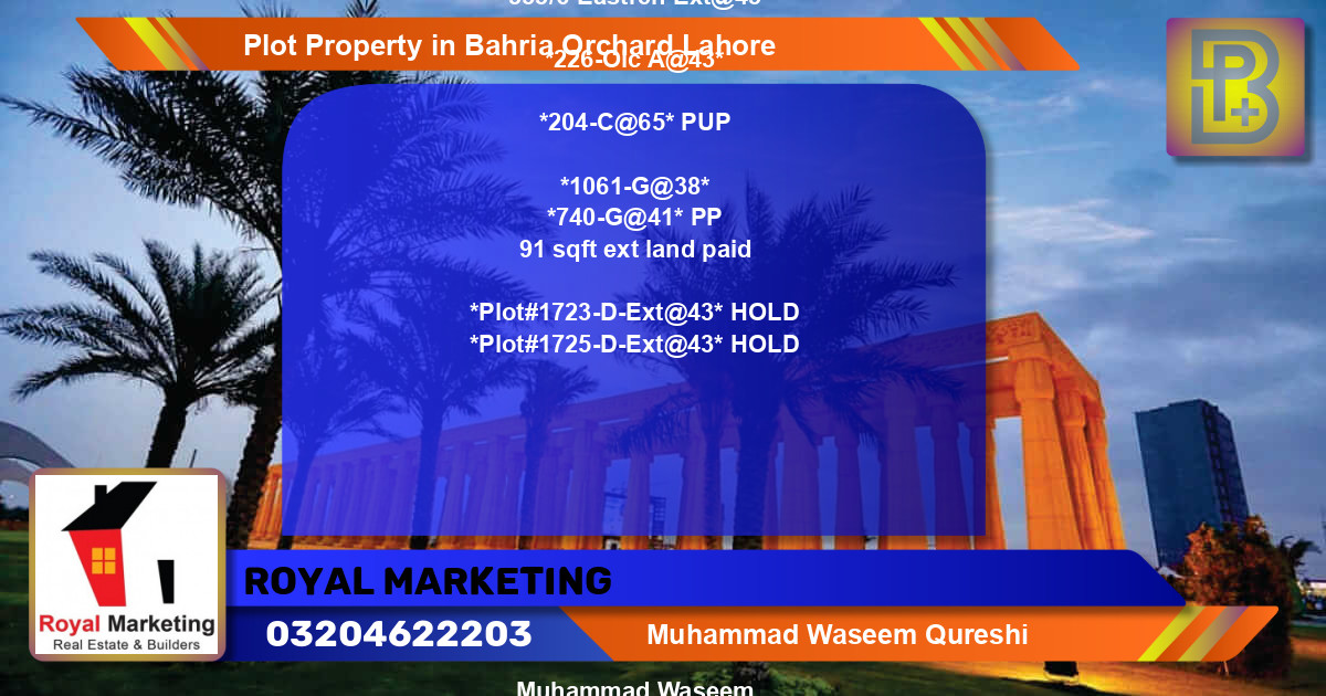 Residential Plot for Sale in Bahria Orchard, Lahore - (BP-73194)