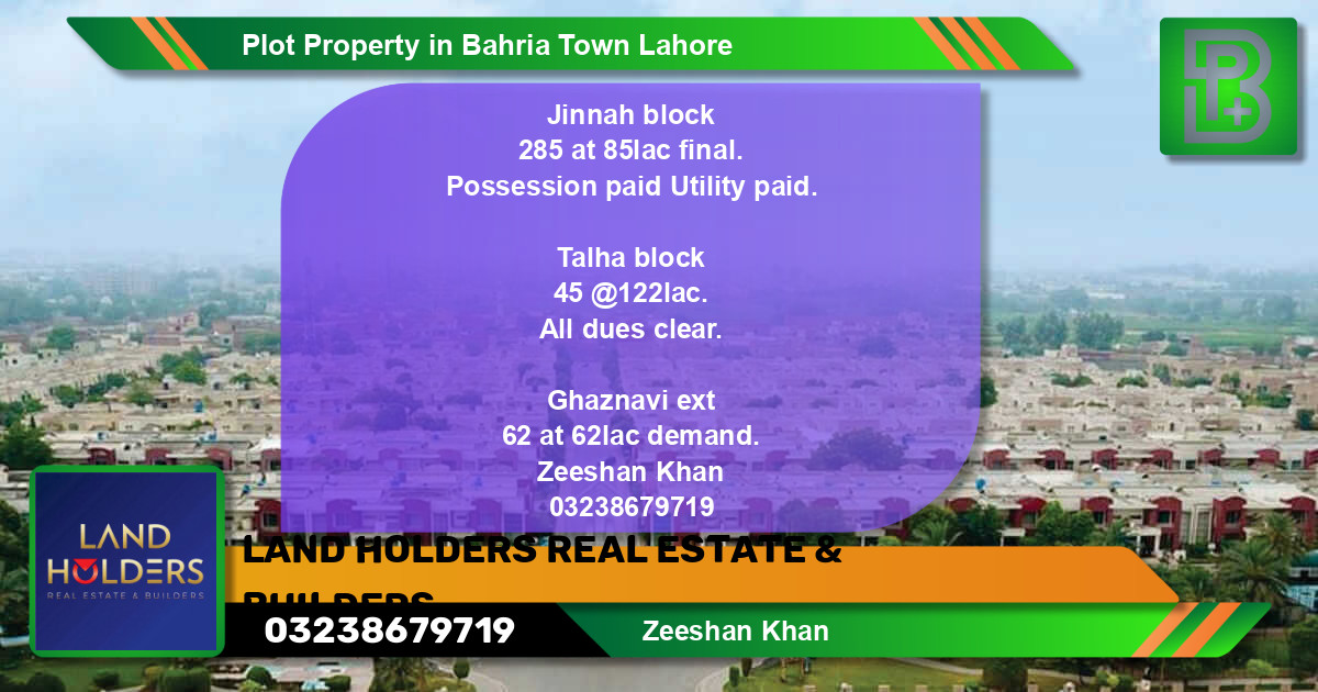 Residential Plot for Sale in Sector E - Jinnah Block -  Bahria Town, Lahore - (BP-73278)