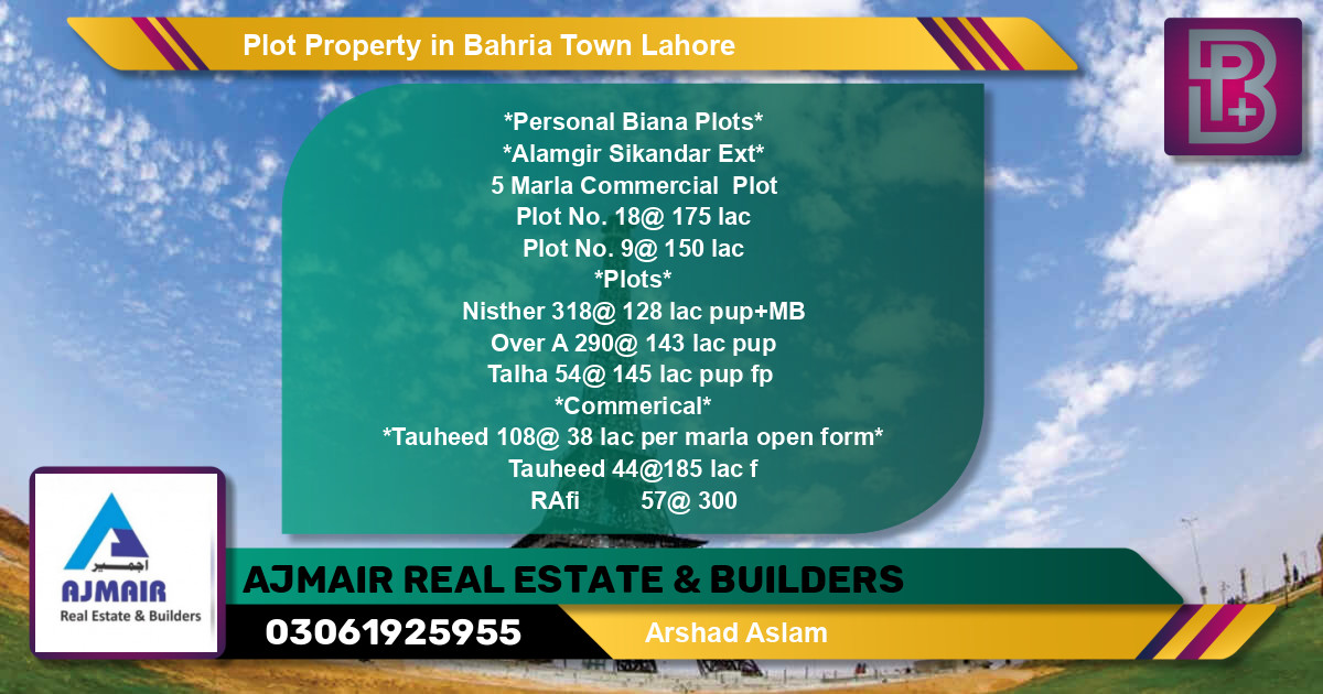 Commercial Plot for Sale in Bahria Town, Lahore - (BP-73314)