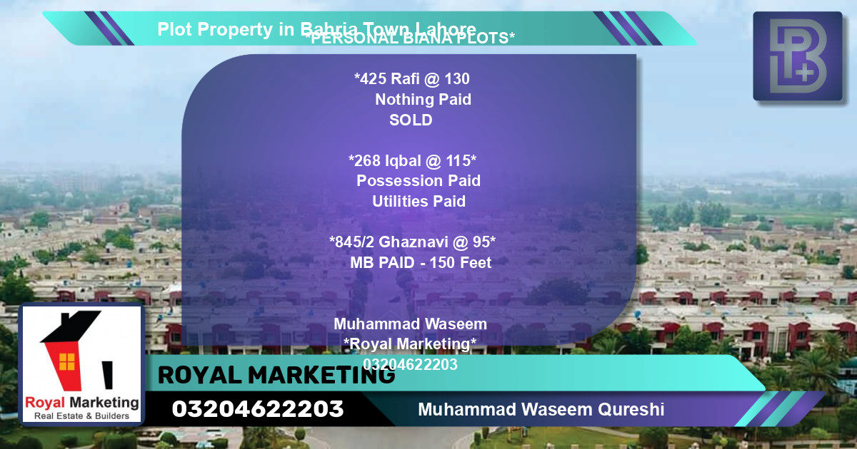 Residential Plot for Sale in Bahria Town, Lahore - (BP-73327)