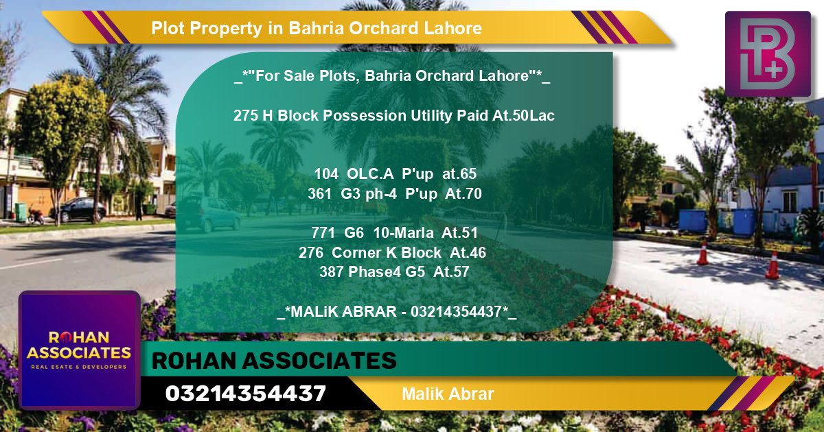Residential Plot for Sale in Bahria Orchard, Lahore - (BP-73535)
