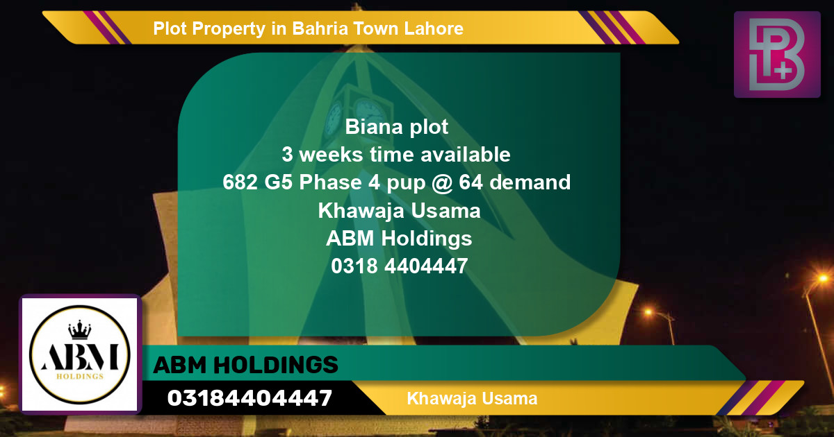 Residential Plot for Sale in Bahria Town, Lahore - (BP-73610)