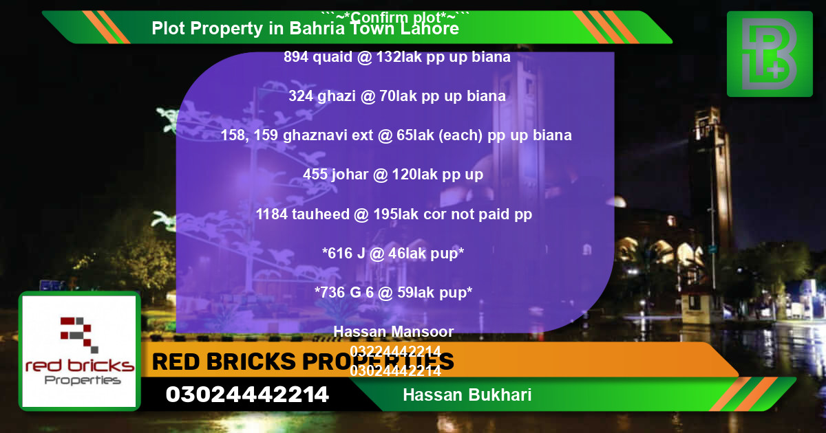 Residential Plot for Sale in Bahria Town, Lahore - (BP-73627)