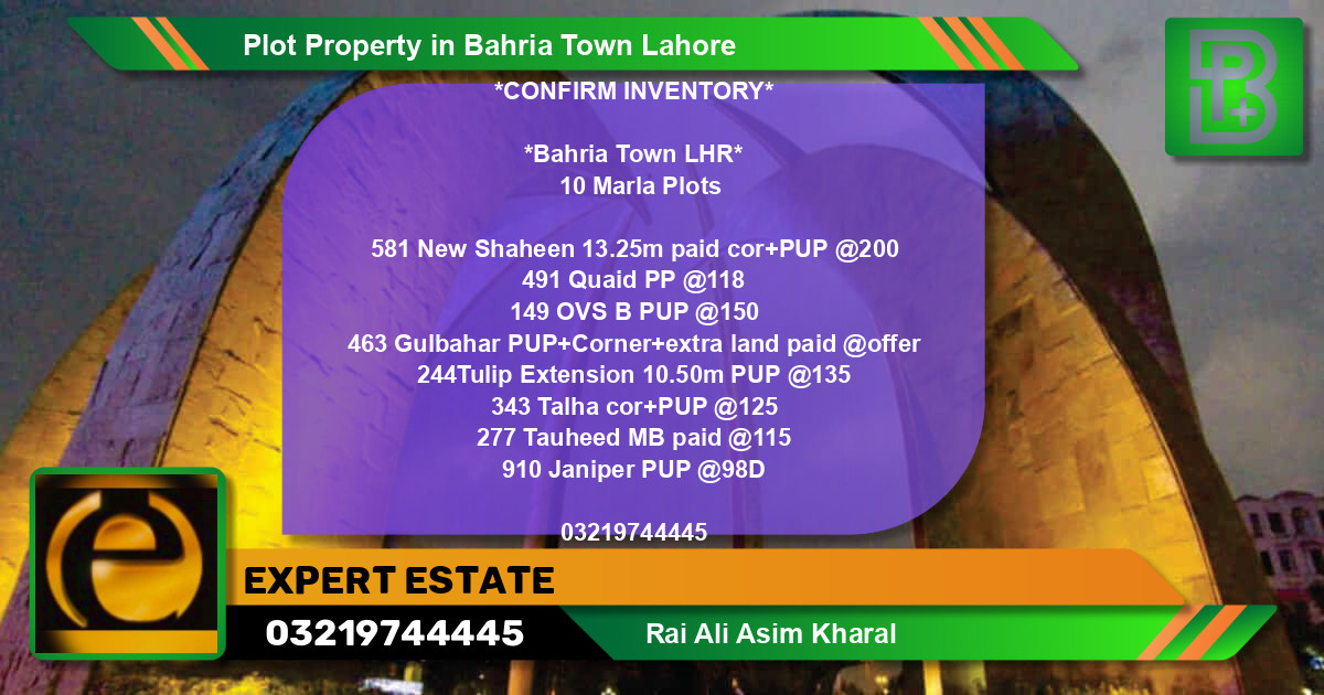 Residential Plot for Sale in Bahria Town, Lahore - (BP-73725)