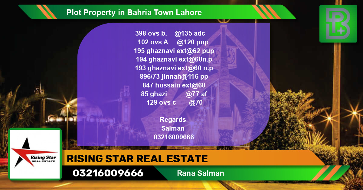 Residential Plot for Sale in Bahria Town, Lahore - (BP-73734)
