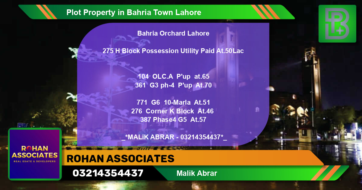 Residential Plot for Sale in Bahria Town, Lahore - (BP-73750)