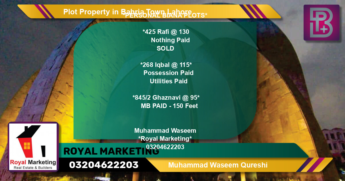 Residential Plot for Sale in Bahria Town, Lahore - (BP-73778)