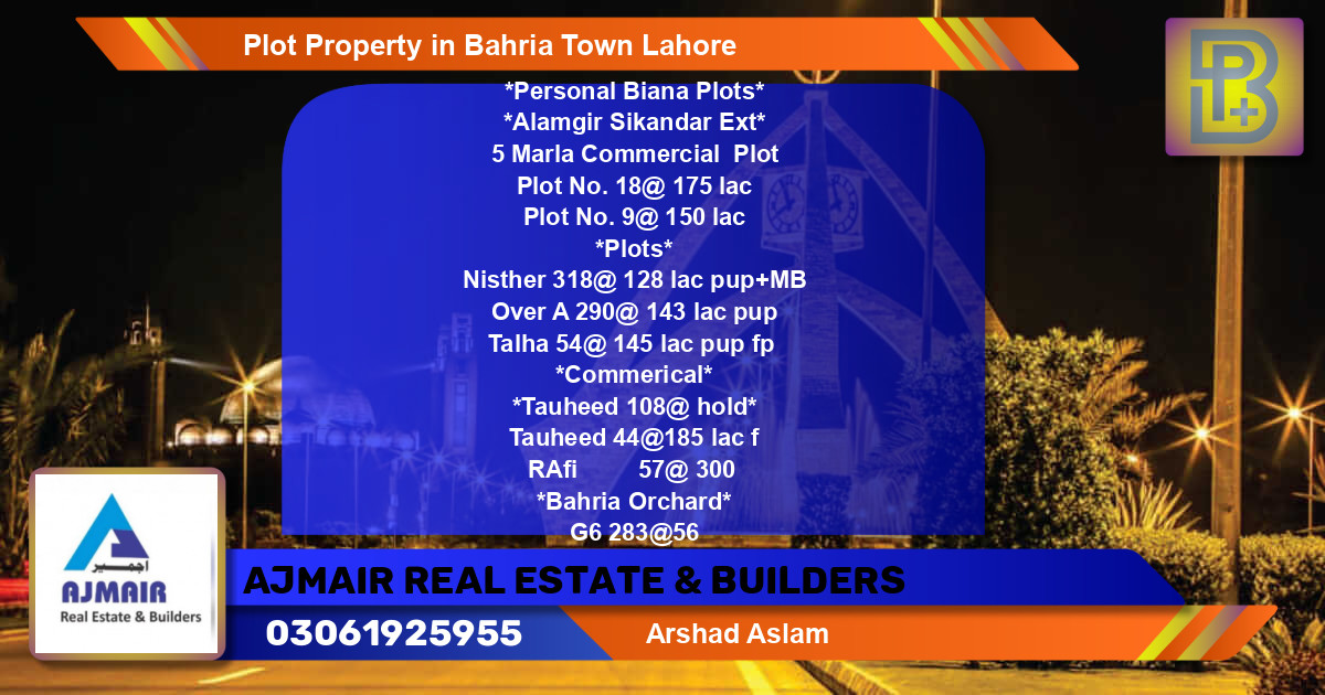 Commercial Plot for Sale in Bahria Town, Lahore - (BP-73827)