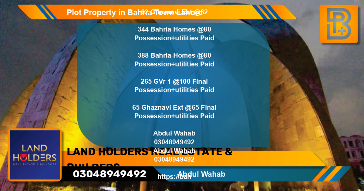 Residential Plot for Sale in Bahria Town, Lahore - (BP-73973)