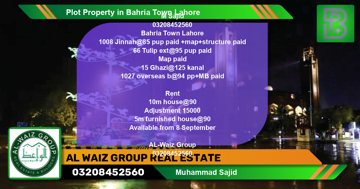 Residential Plot for Sale in Bahria Town, Lahore - (BP-73992)