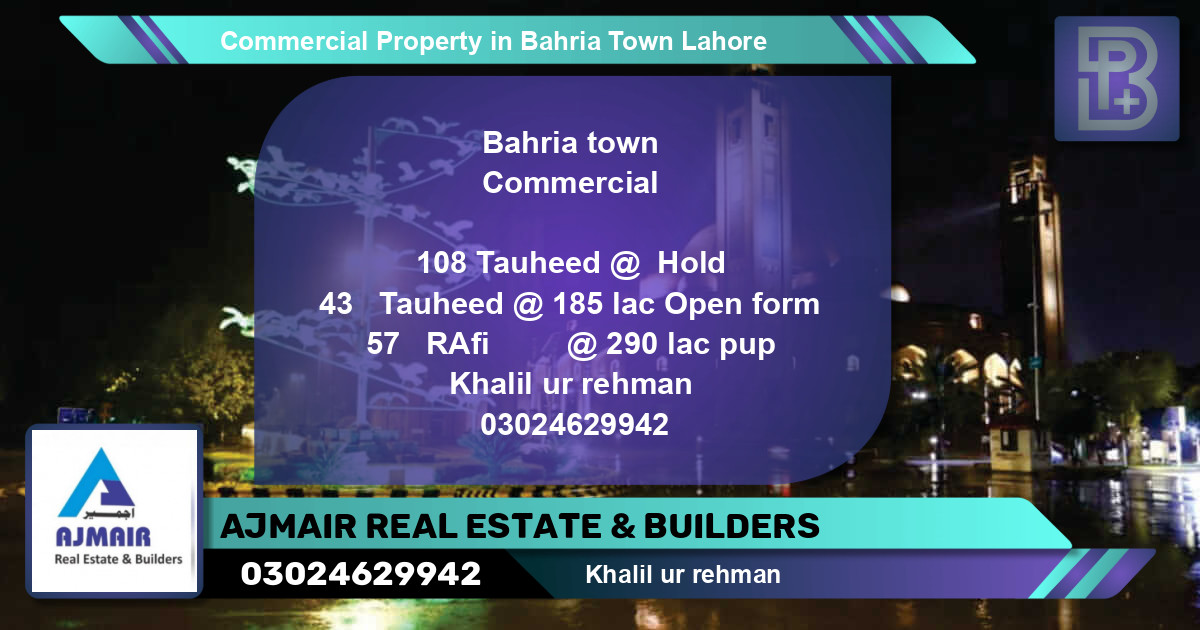 Commercial Property for Sale in Bahria Town, Lahore - (BP-74055)